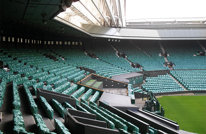 View of interior terrace at The All England Lawn Tennis Club in Wimbledon, London