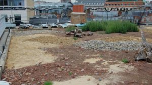 A brown roof under construction